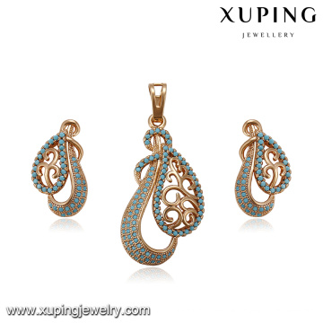 64210 xuping meilleure vente turque style boucle d&#39;oreille en alliage de cuivre et pendentif plaqué or bijoux ensembles